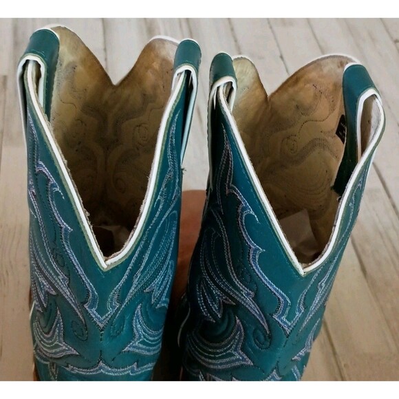 Vtg. Nocona Womens Size 8.5B Cowboy Boots Square Toe Teal/Brown Leather Western - Picture 14 of 16